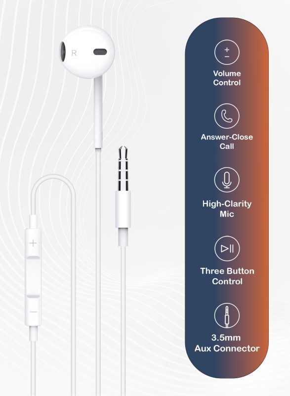 Soundtec By Porodo Mono/Single Earphone 3.5mm Aux Connectore With 3-Button Controls