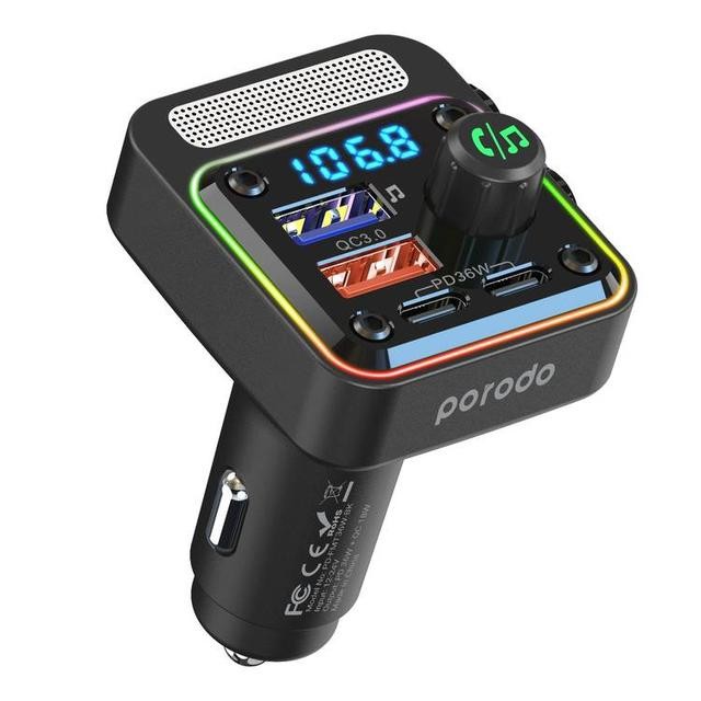 Porodo Quick-Charge FM Car Charger Dual USB-C & USB-A