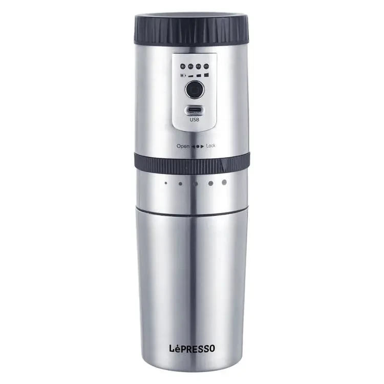 LePresso Portable Mug Burr Grinder Coffee Maker - Silver 250ML