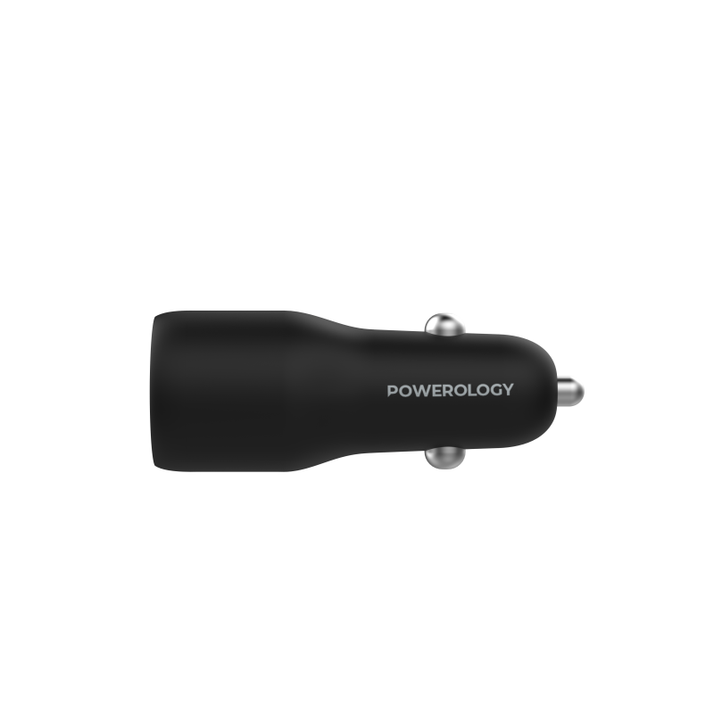 Powerology 65W PD + QC3.0 LED Dual Ports Car Charger - Black