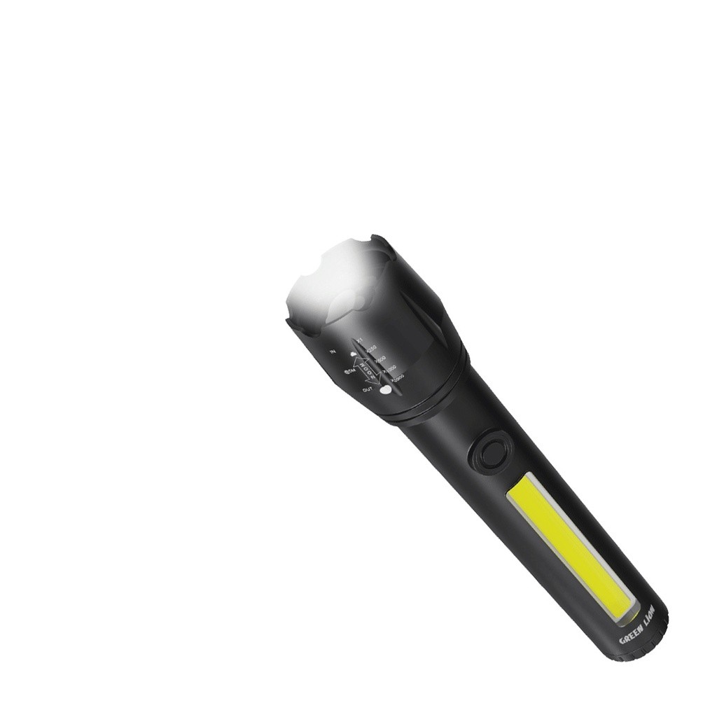 Green Lion 2 in 1 Adjustable Torch 3W LED 130lm 1200mAh - Black