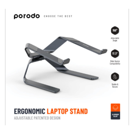 Porodo Adjustable Laptop Stand with Aluminum Alloy and Adjustable Patented Design - Grey