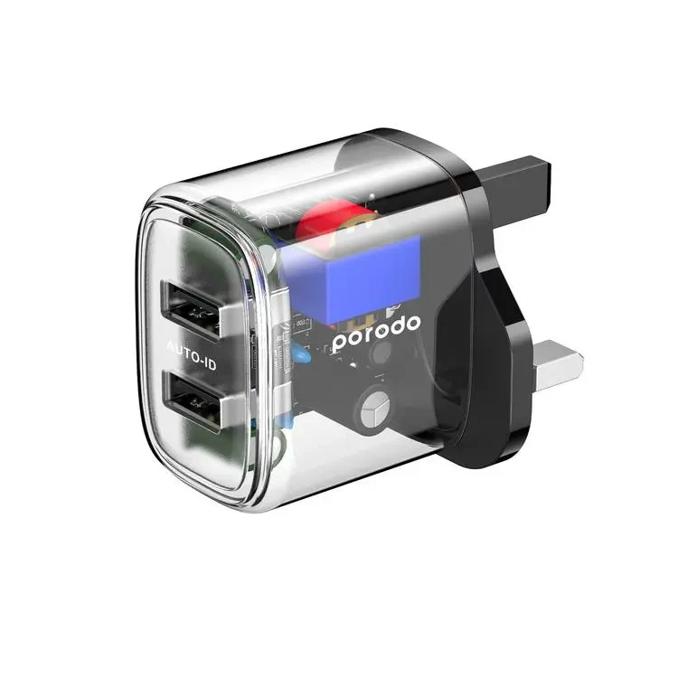 Porodo Dual Output Transparent Charger With 2.4A Auto ID Technology UK