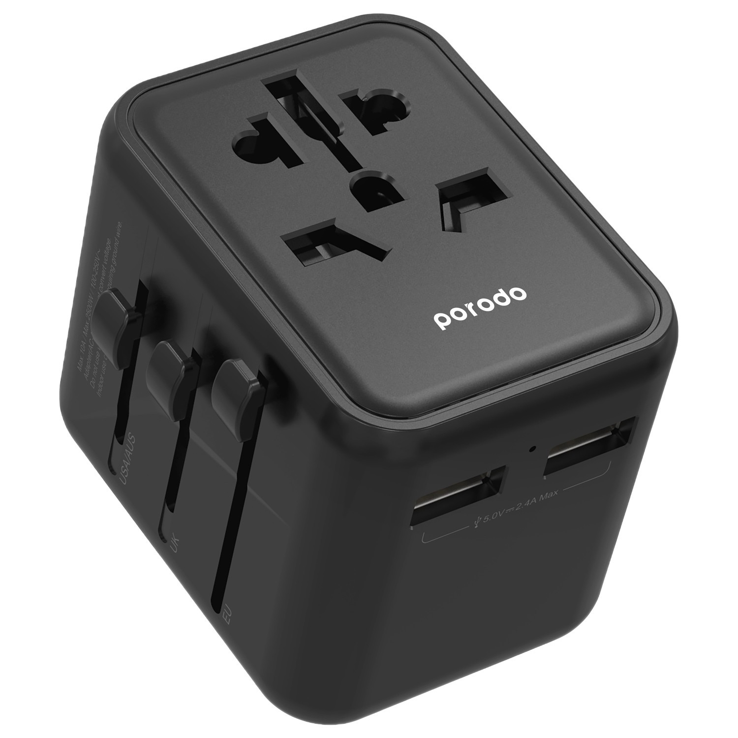 Porodo Dual USB-A Universal Travel Adapter 2.4A