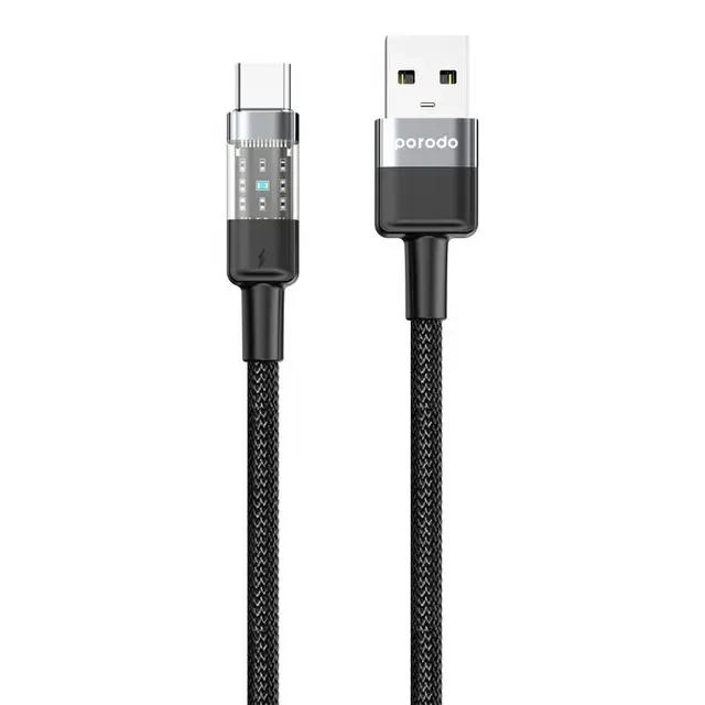 Porodo Braided Cable Transparent USB-A To USB-C Fast Charge & Data 1.2m/4ft