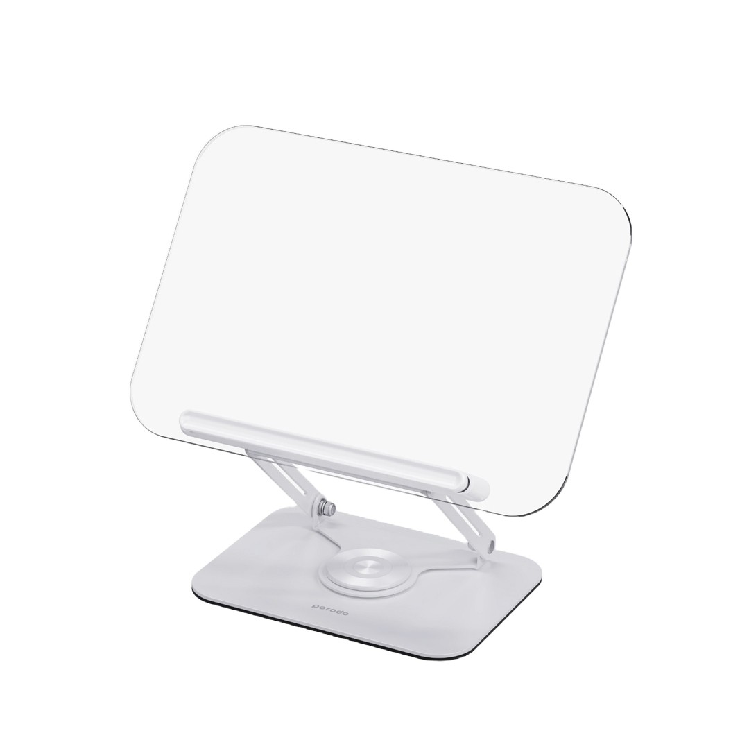 Porodo Transparent Tablet Stand with 360° Rotatable Arm and Adjustable Angle - White