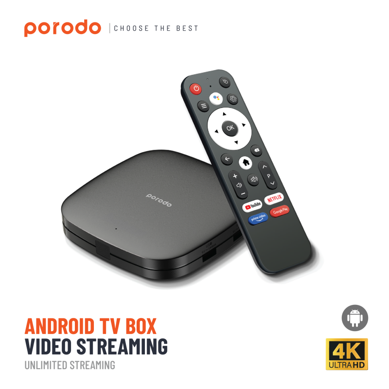 Porodo Android TV Box Video Streaming Unlimited Streaming