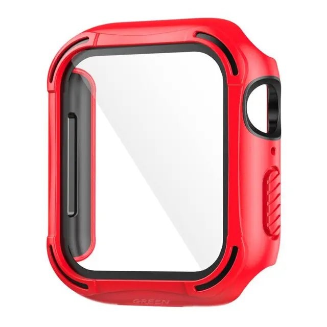 Green Guard Pro PC/TPU Case with Glass for Apple Watch 44mm - Red