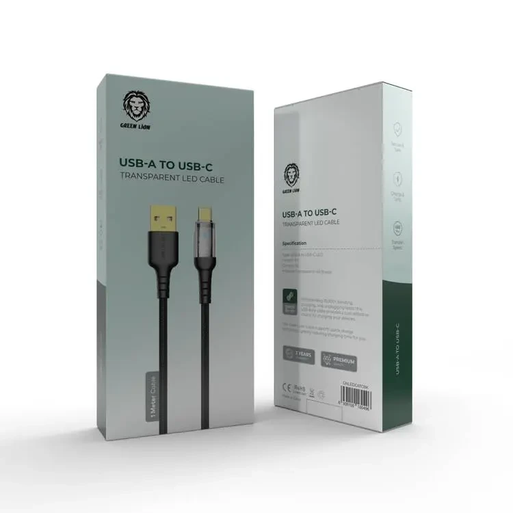 Green Lion USB-A To USB-C Transparent LED Cable(1m)