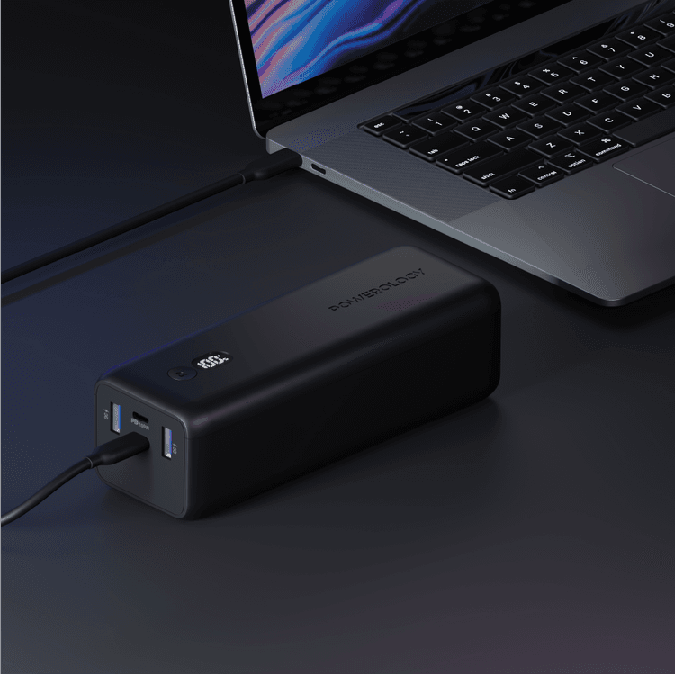 Powerology Onyx 30000mAh Dual USB-C Power Bank Rapid Four-Device Charging