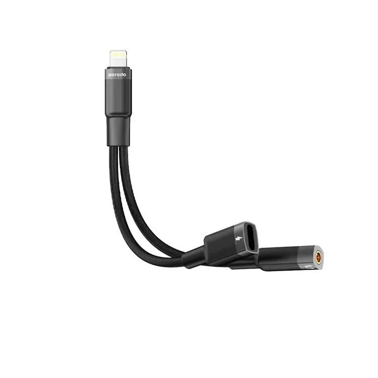 Porodo Lightning Connector Audio & Charge Adapter(0.12m)