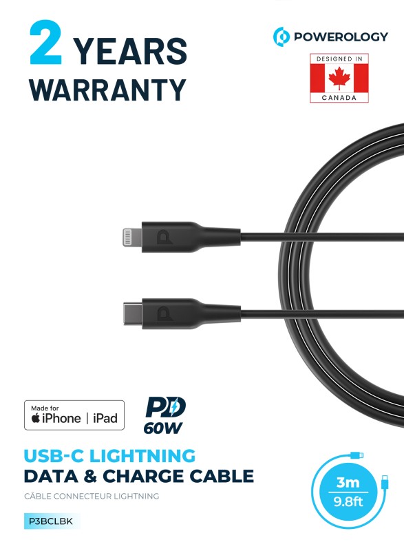 Powerology TPE Data & Fast Charge USB-C to Lightning PD Cable (3m/9.8ft)