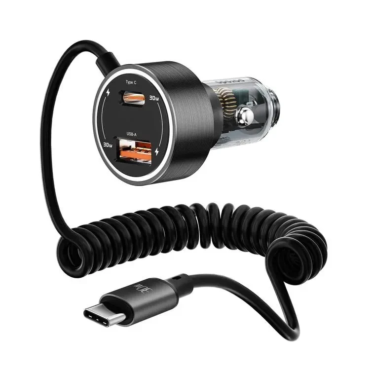 Porodo 60W Dual Port Transparent Aluminum Car Charger Integrated Type-C Cable