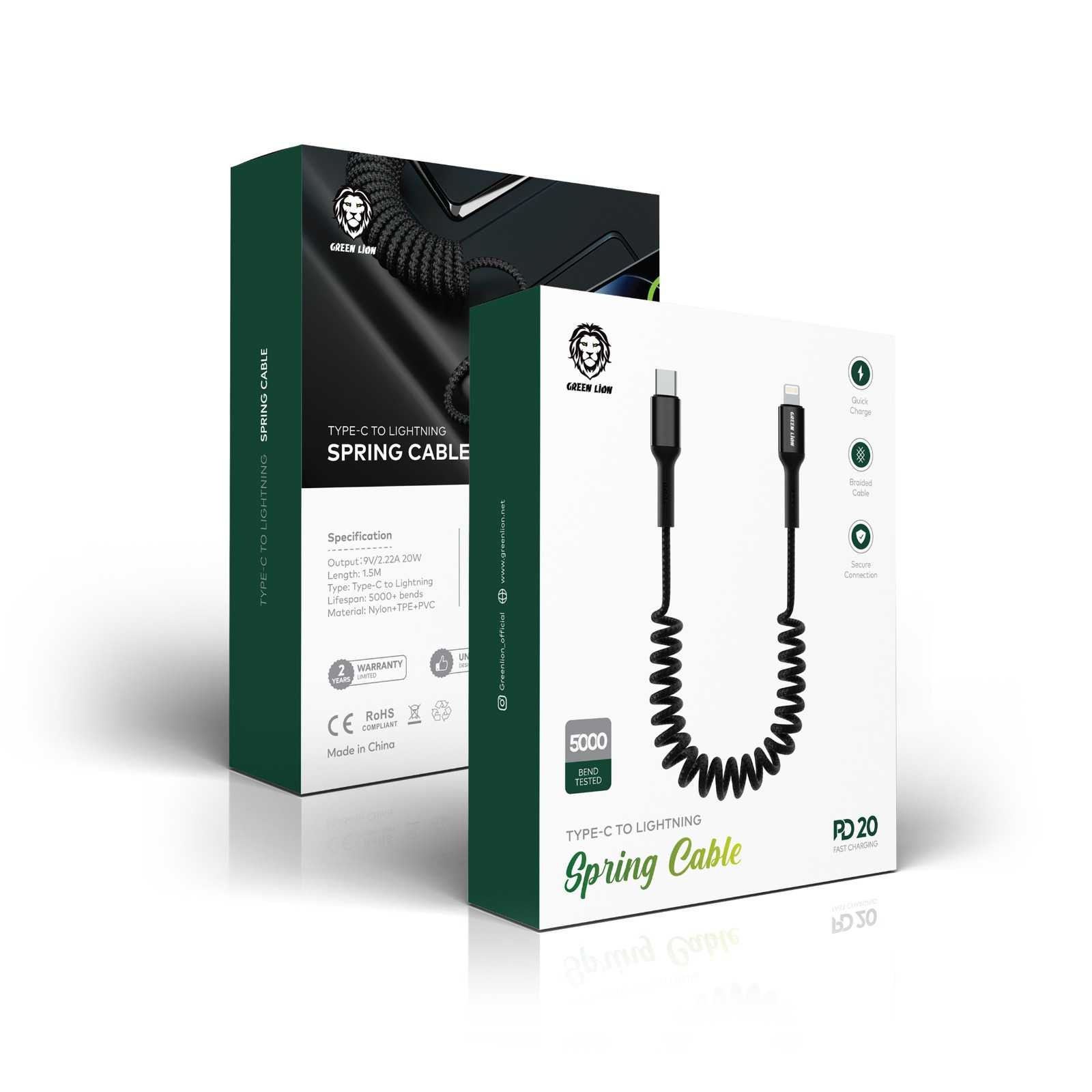 Green Lion Spring Cable Type-C to Lightning 1.5M PD 20W - Black