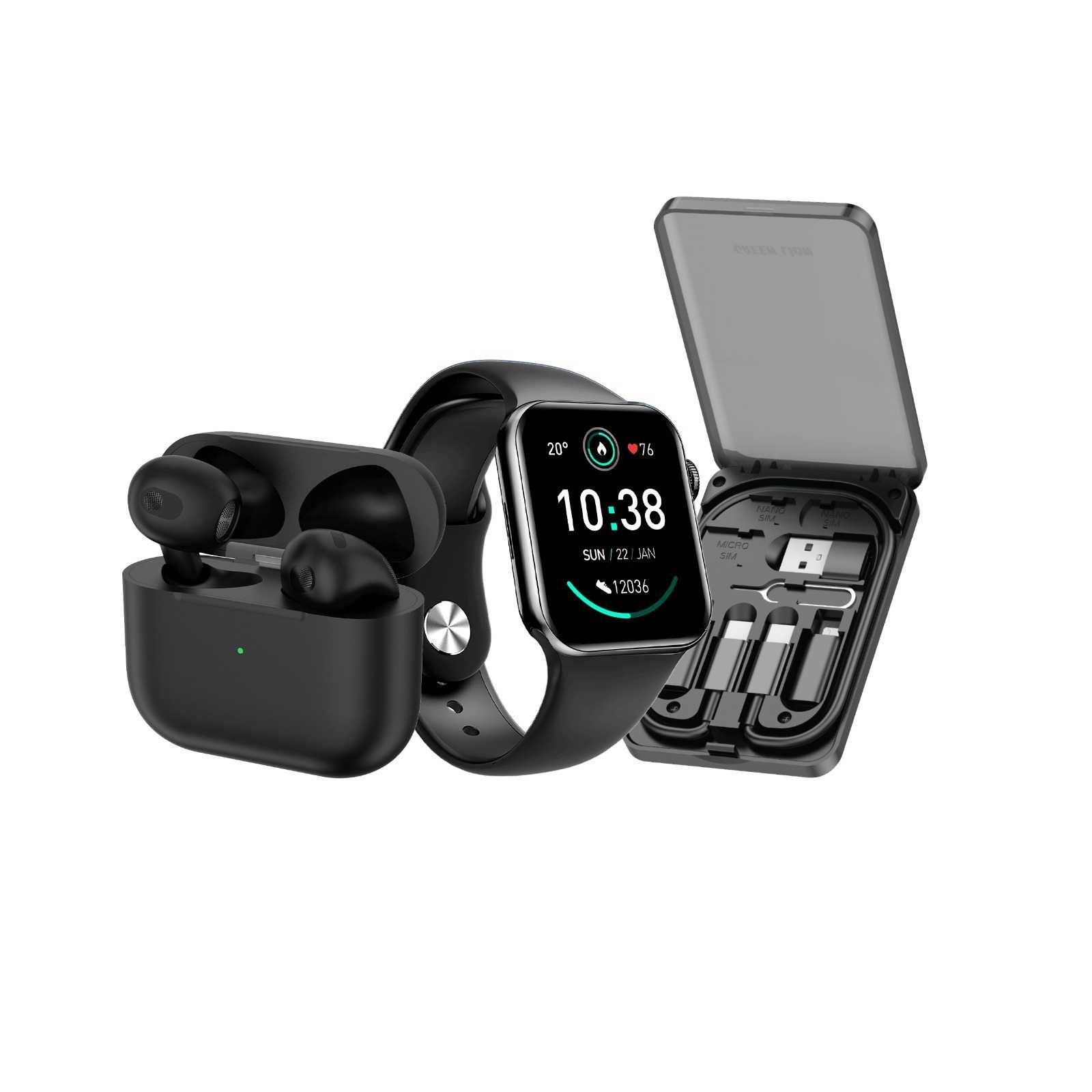 Green Lion 3 in 1 Ultimate Combo (Smart Watch/Earbud/Multi Travel Box) - Black