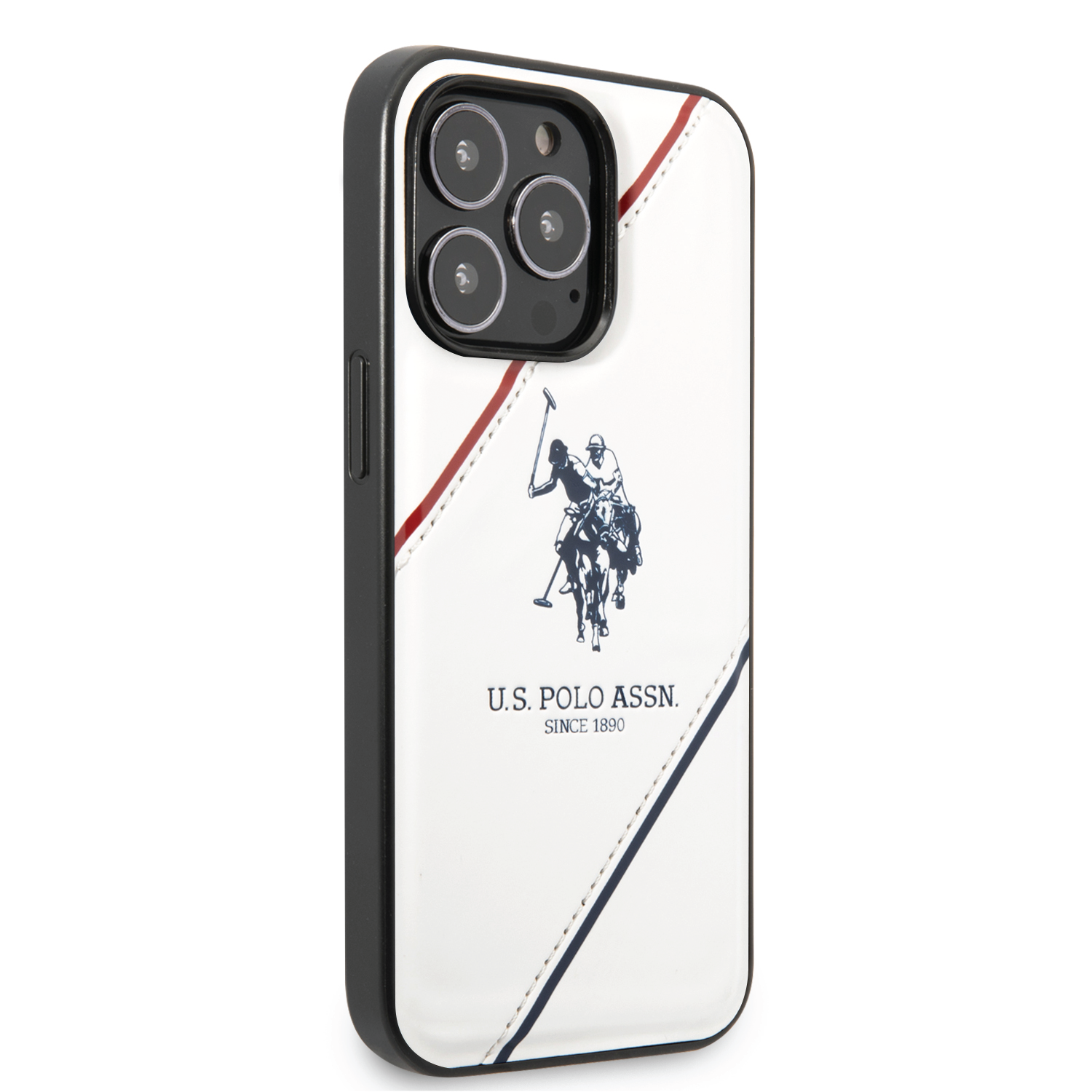 USPA PU Leather Case With Embossed Double Line & Horse Logo For iPhone 14 Pro