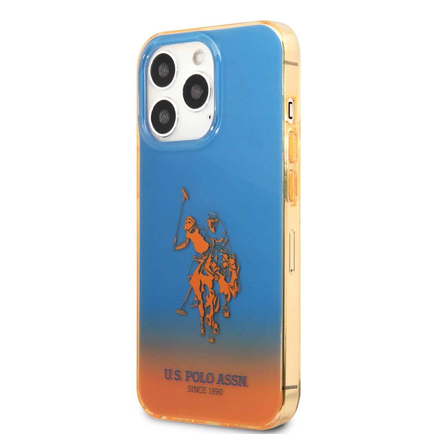 USPA PC/TPU Gradient Case With Dyed Bumper & Horse Logo For iPhone 14 Pro - Blue/Orange