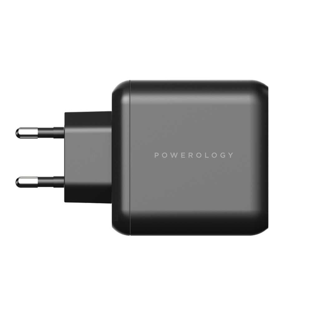 Powerology 3-Port 65W GaN Charger with PD EU - Black