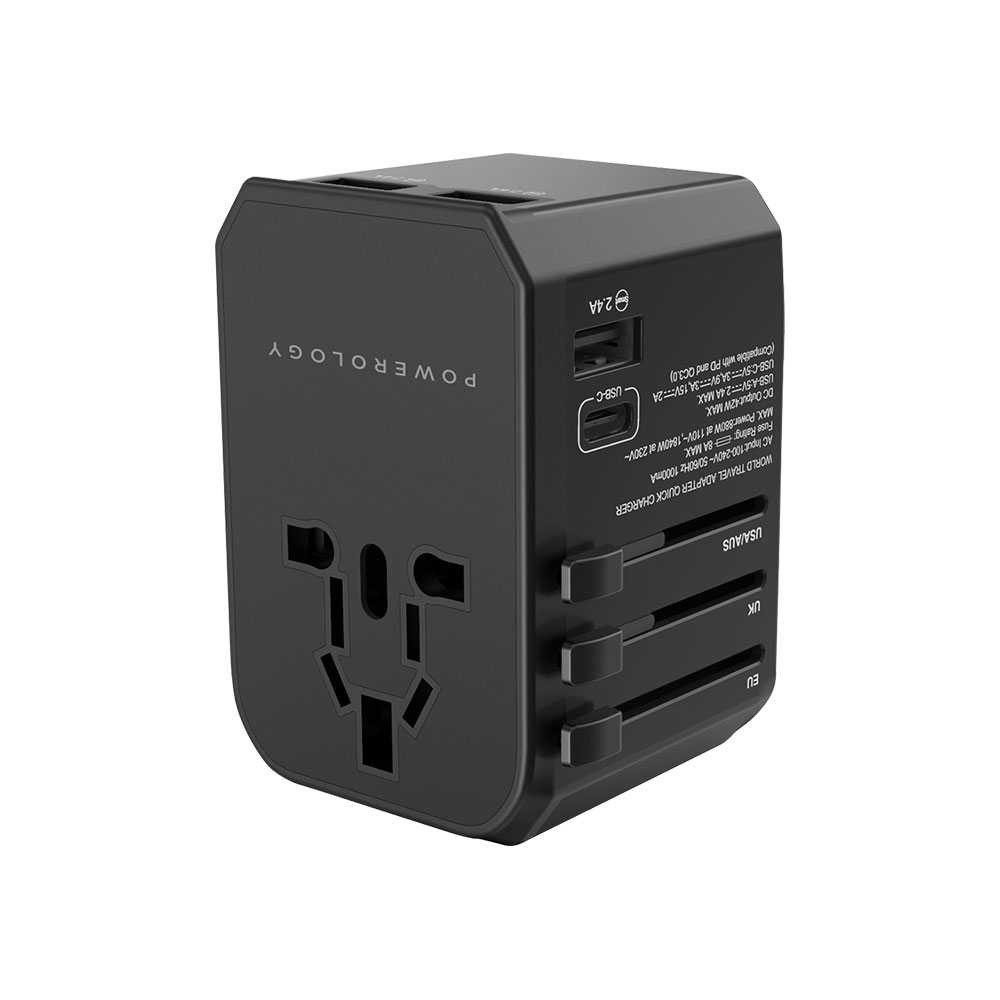 Powerology Universal Travel Adapter 2.4A + PD 45W - Black