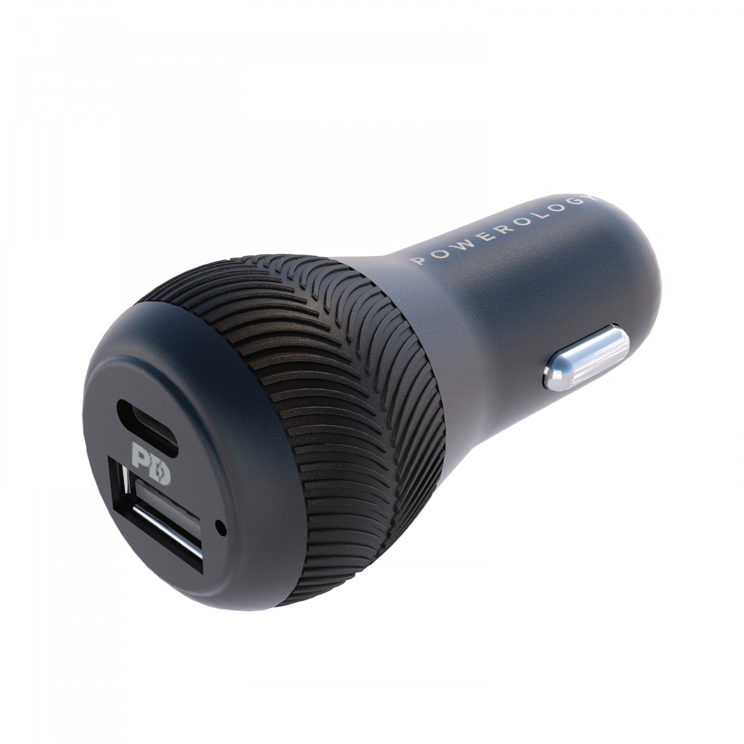 Powerology Dual Port Car Charger 53W USB 2.4A + PD 18W  with Type-C to Mfi Lighting Cable