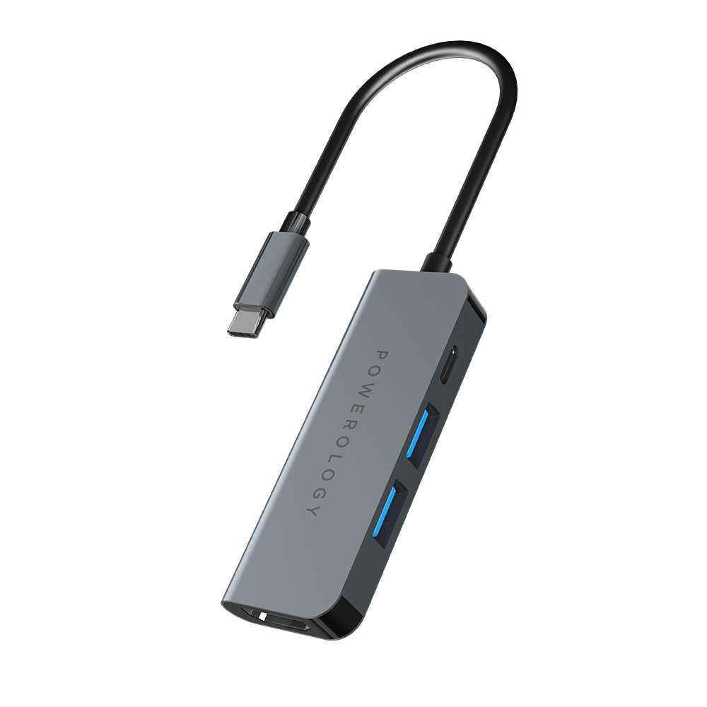 Powerology 4 in 1 USB-C Hub with HDMI & USB 3.0 - Gray