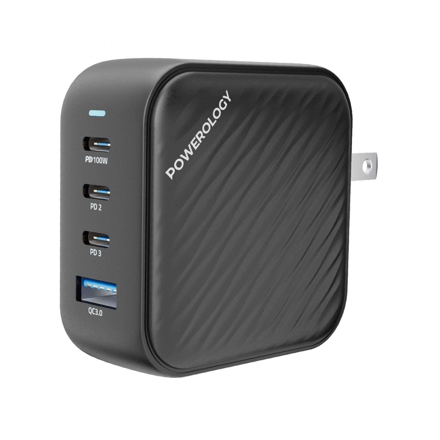 Powerology 3 Port PD + 1 QC3.0 GaN Wall Charger 100W - Black