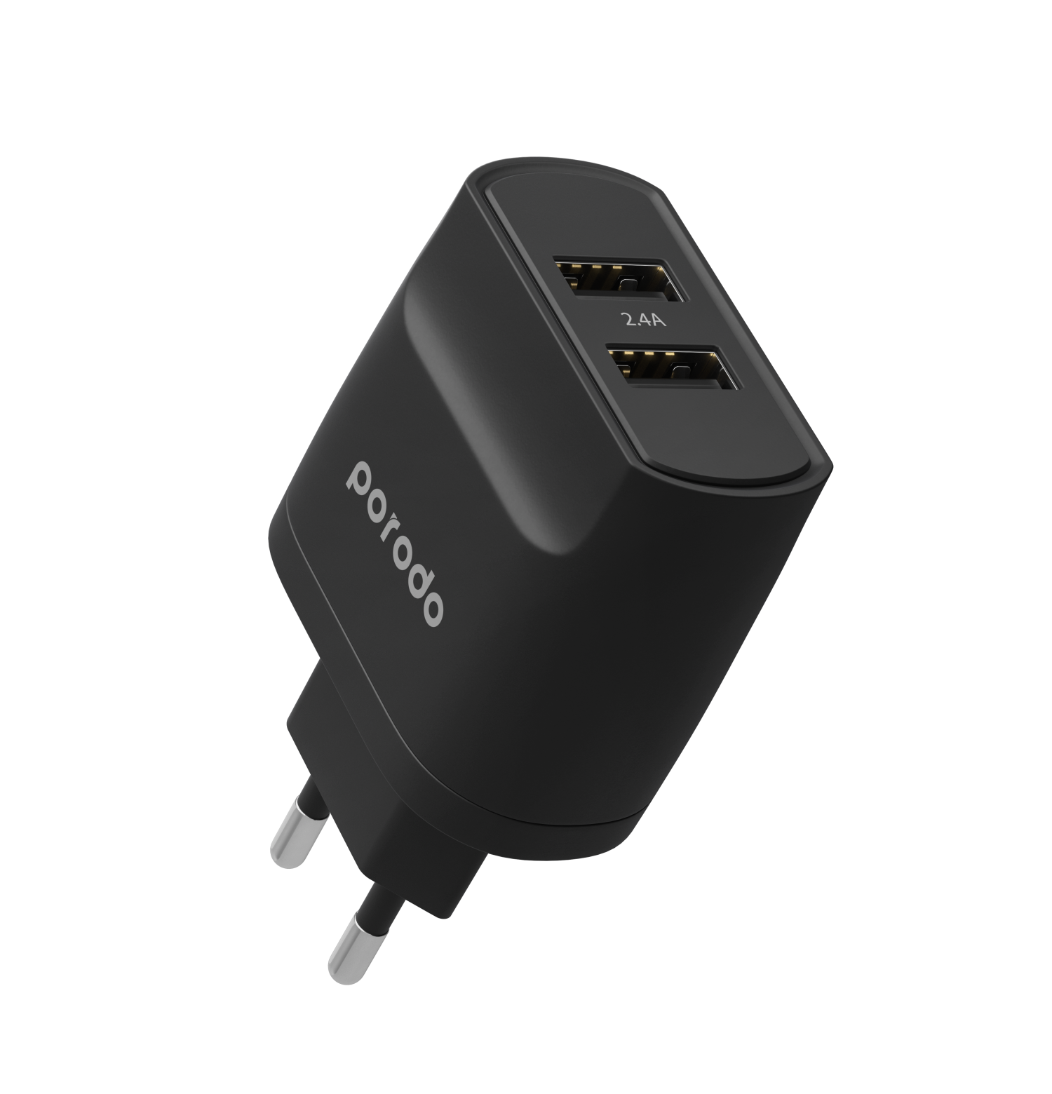 Porodo Blue Dual Port Wall Charger 2.4A 12W EU - Black