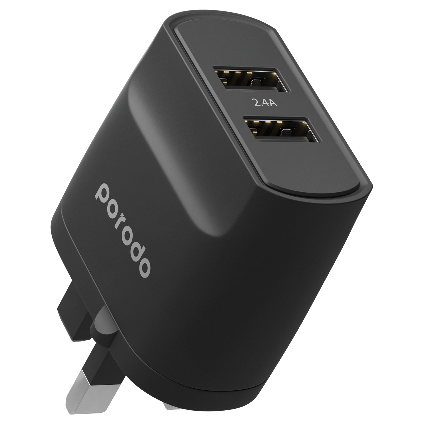 Porodo Blue Dual Port Wall Charger 2.4A 12W UK - Black