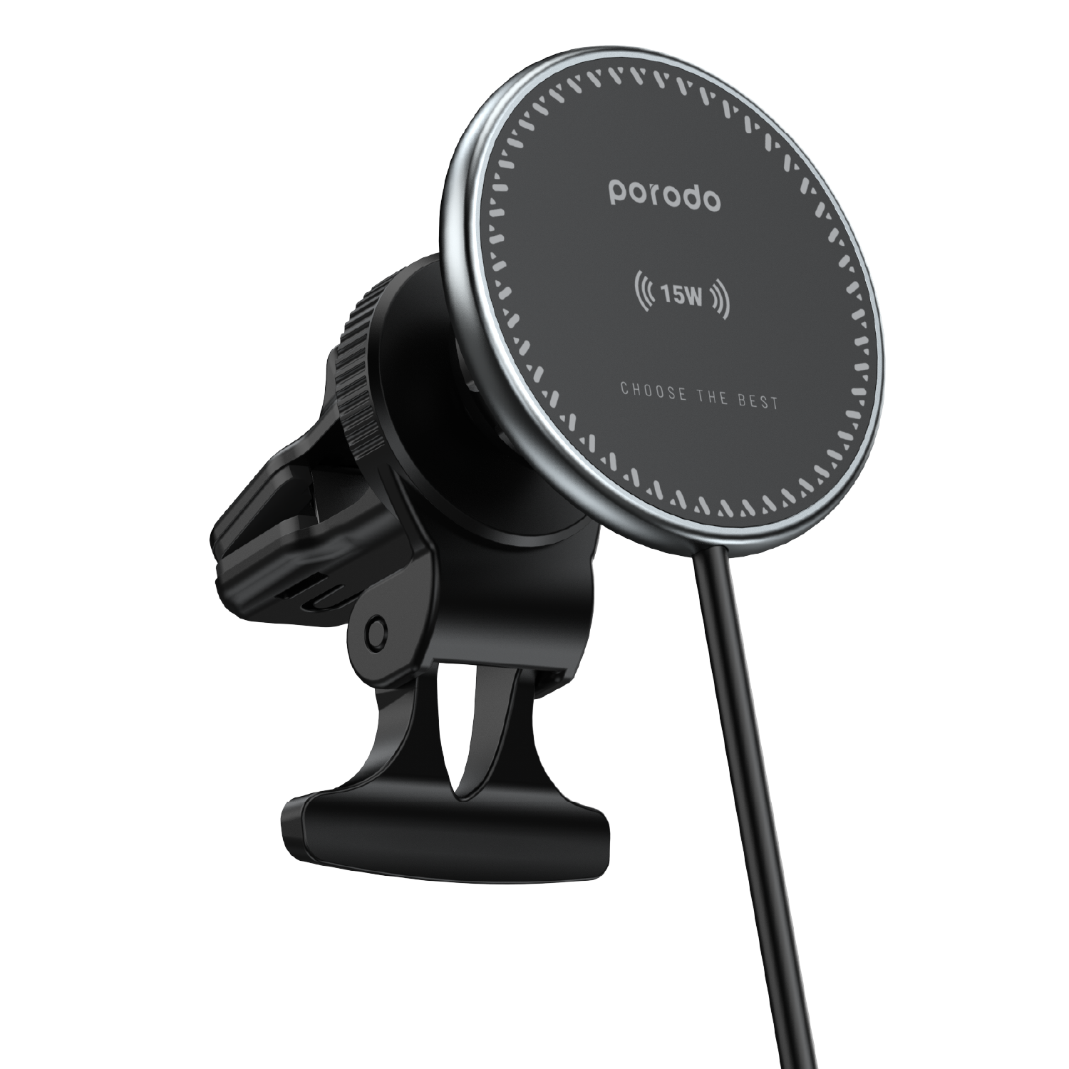 Porodo 3 in 1 Car Charger Mount 20W PD with Fast Wireless Charger 15W - Black