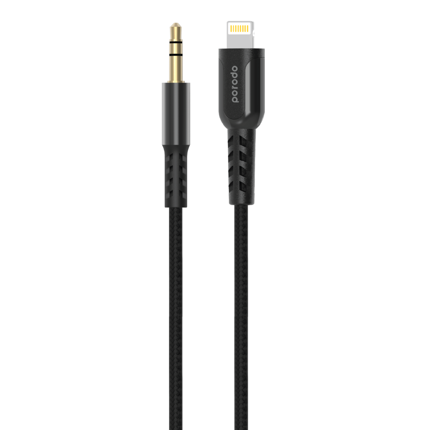 Porodo Metal Braided Lightning to AUX Cable 1.2M - Black