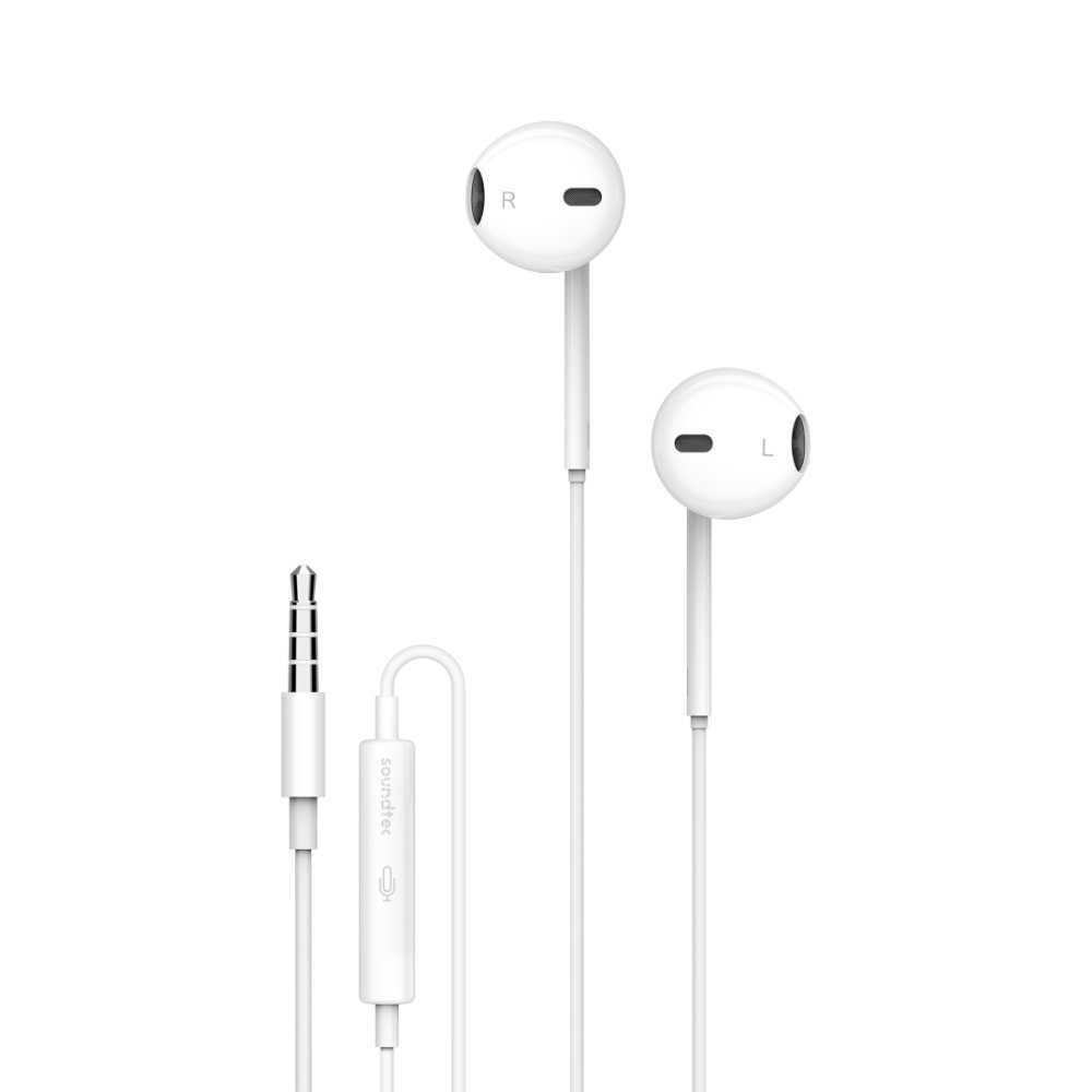 Porodo Soundtec Stereo Earphones 3.5mm with High-Clarify Mic - White