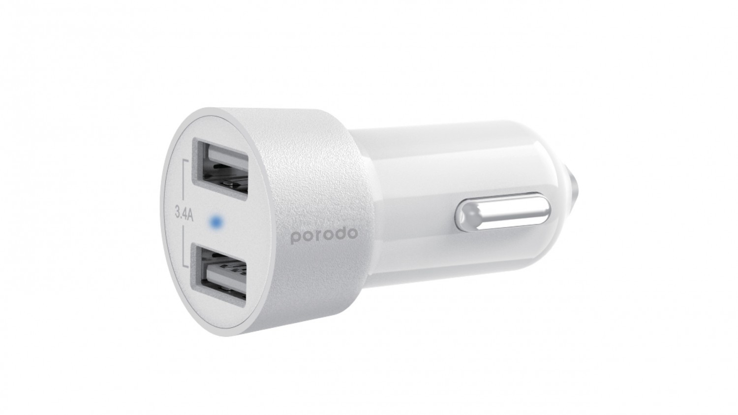 Porodo Dual USB Car Charger 3.4A with Lightning Cable 4ft. - White