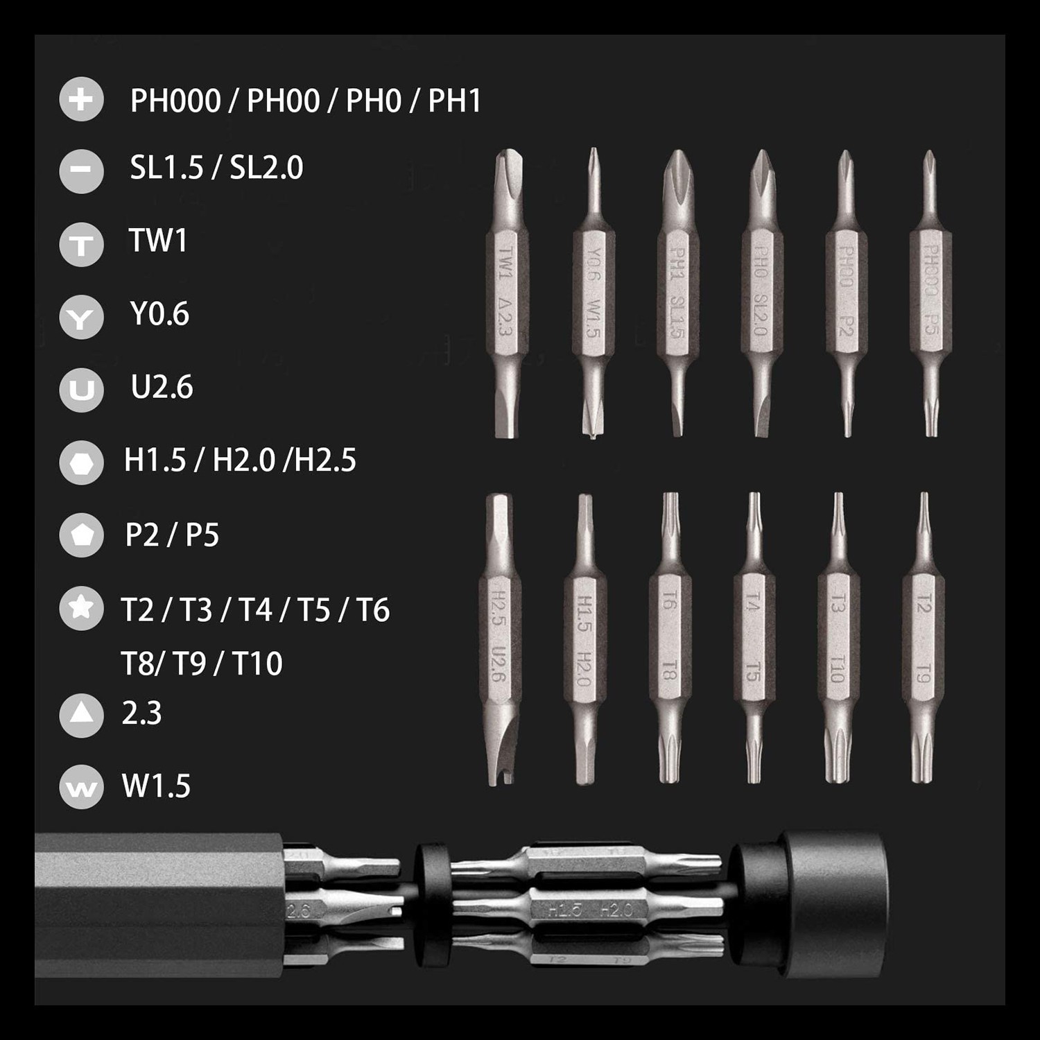 Hoto 24 in 1 Precision Screwdriver Set ( Aluminum Alloy ) - Dark Gray