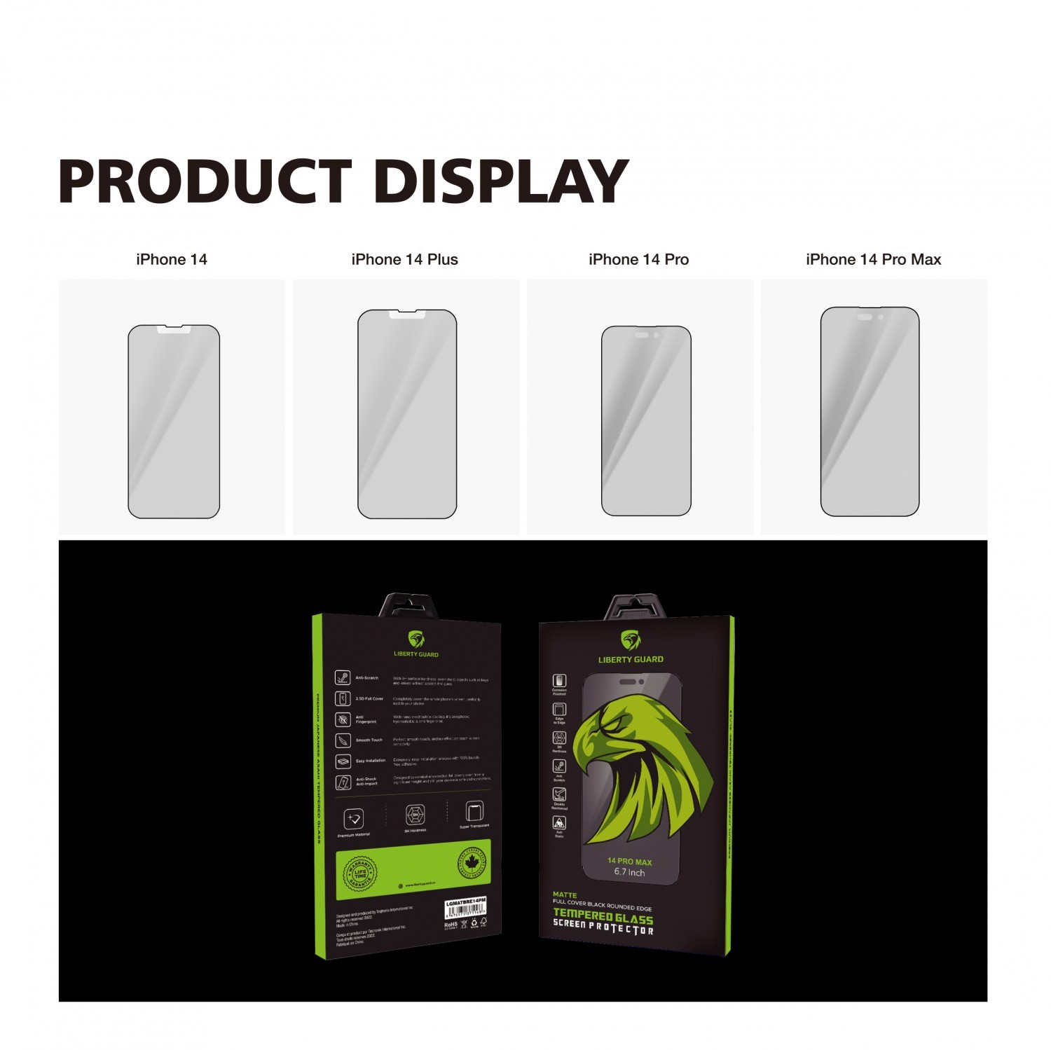 Liberty Guard 2.5D Full Cover Matte With Dust Filter DR iPhone14 Pro Max  6.7`