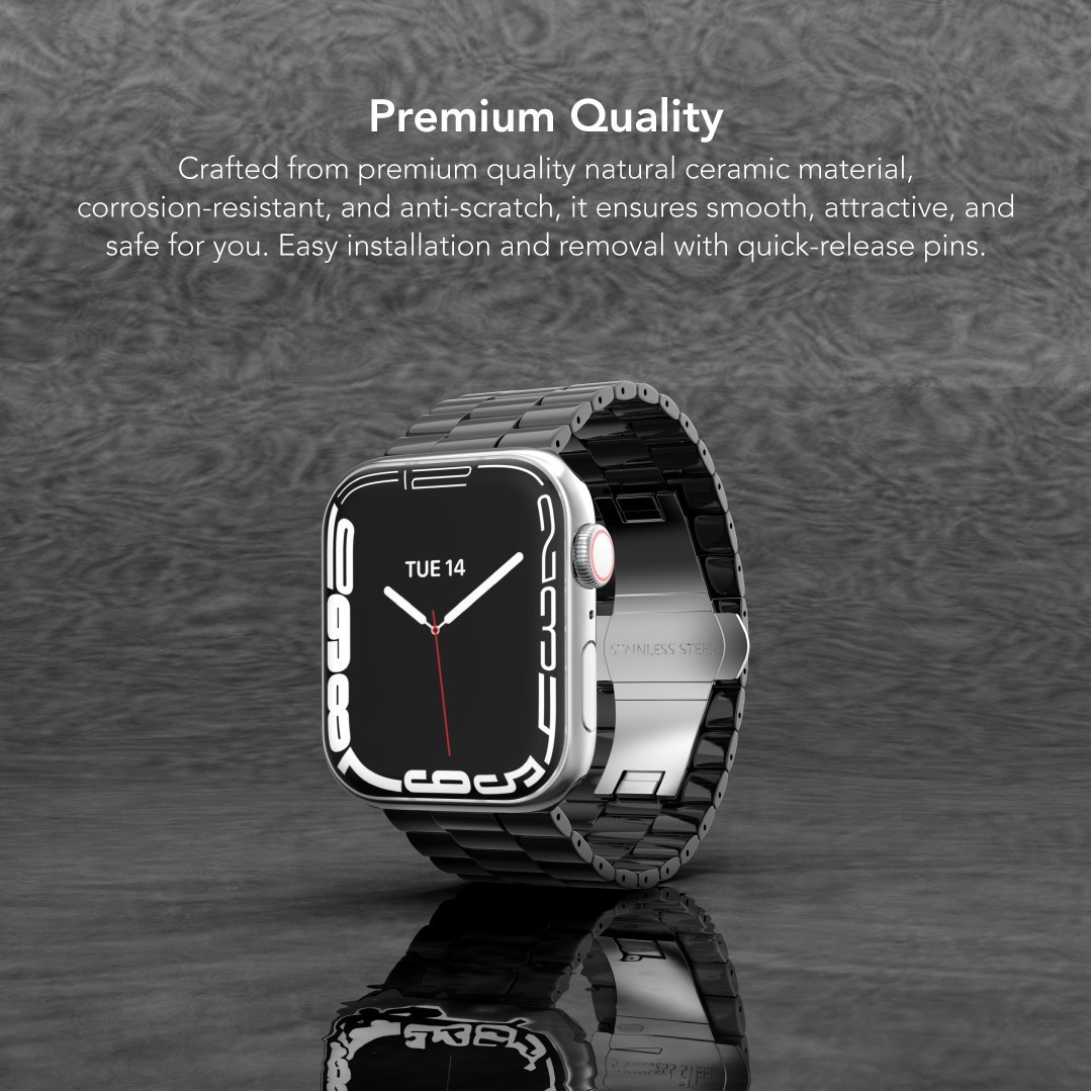 Levelo Enigma Ceramic Watch Strap For Apple Watch 42 / 44 / 45mm - Black