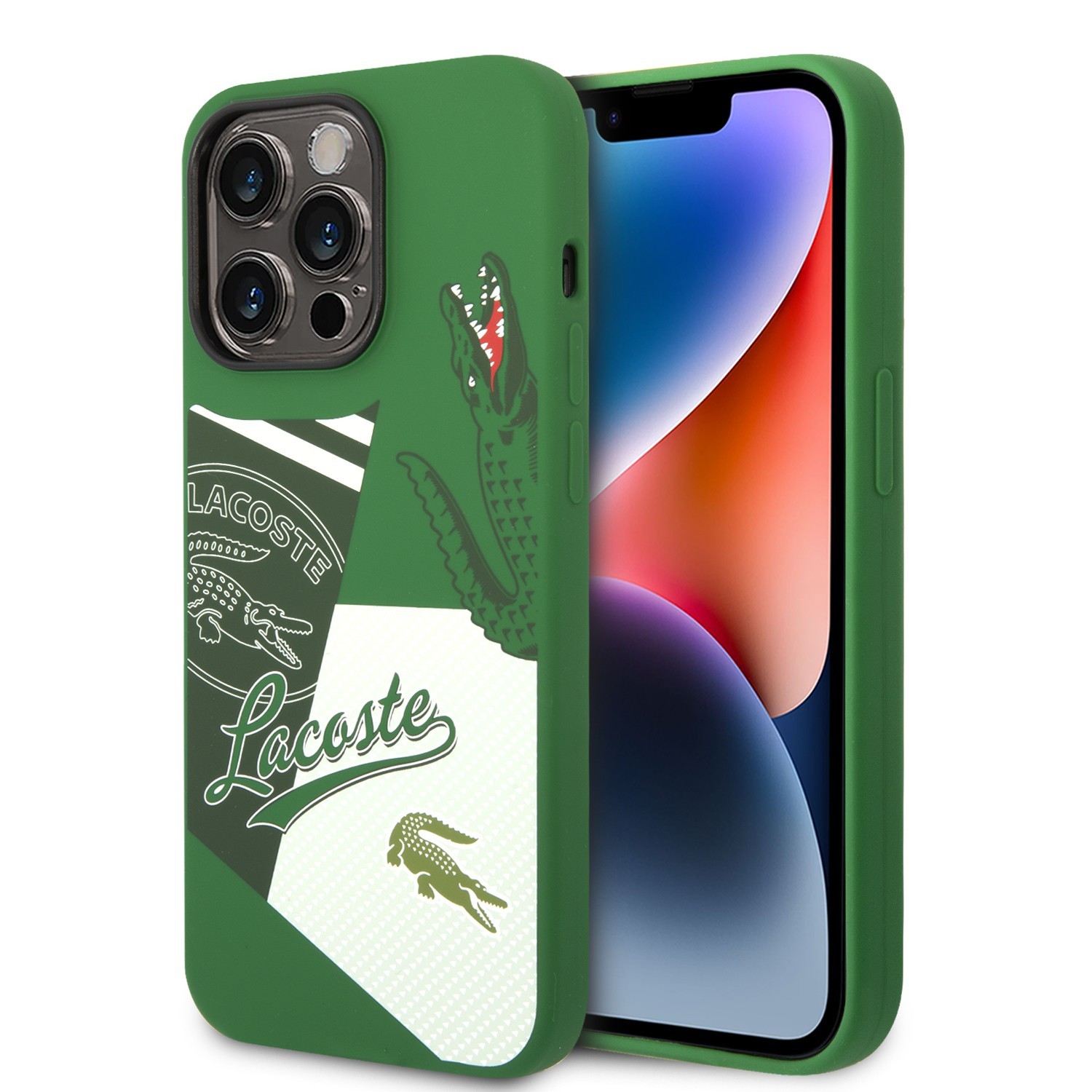 Lacoste HC Liquid Silicone & Microfiber Patchwork B Case For iPhone 14 Pro - Green