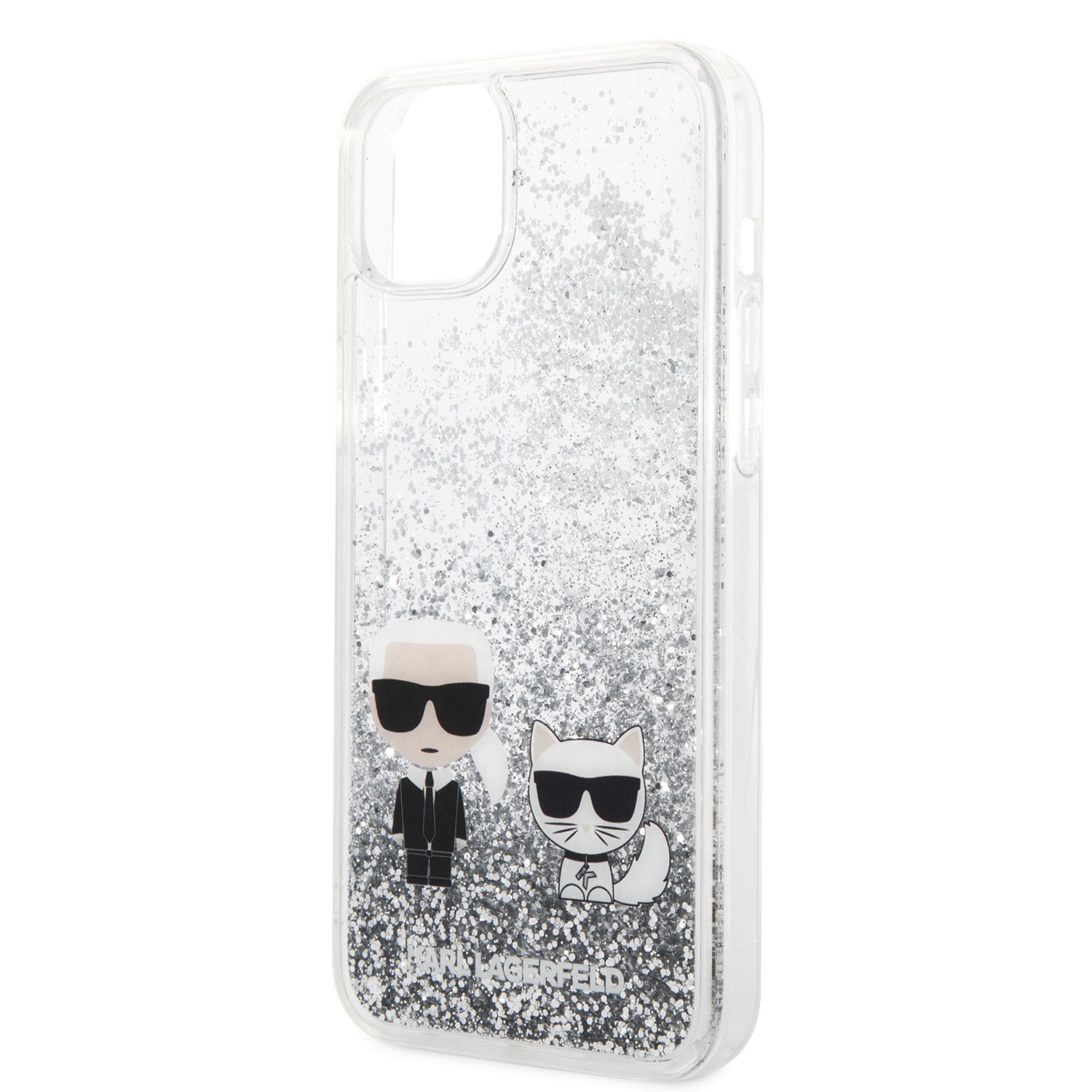 Karl Lagerfeld Liquid Glitter Case Karl And Choupette iPhone 14 Plus-Silver