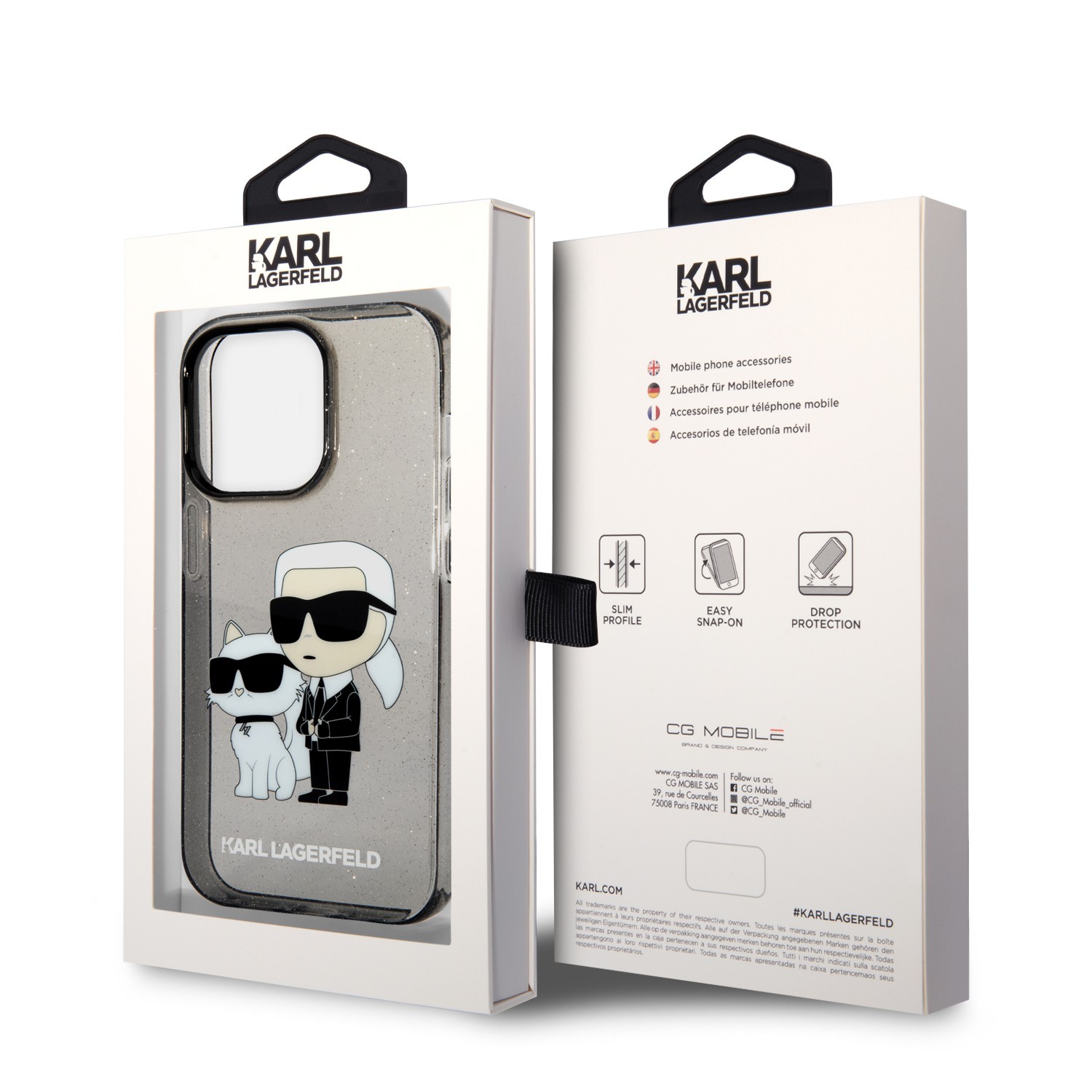 Karl Lagerfeld IML Glitter NFT Karl & Choupette Hard Case for iPhone 14 Pro - Blac