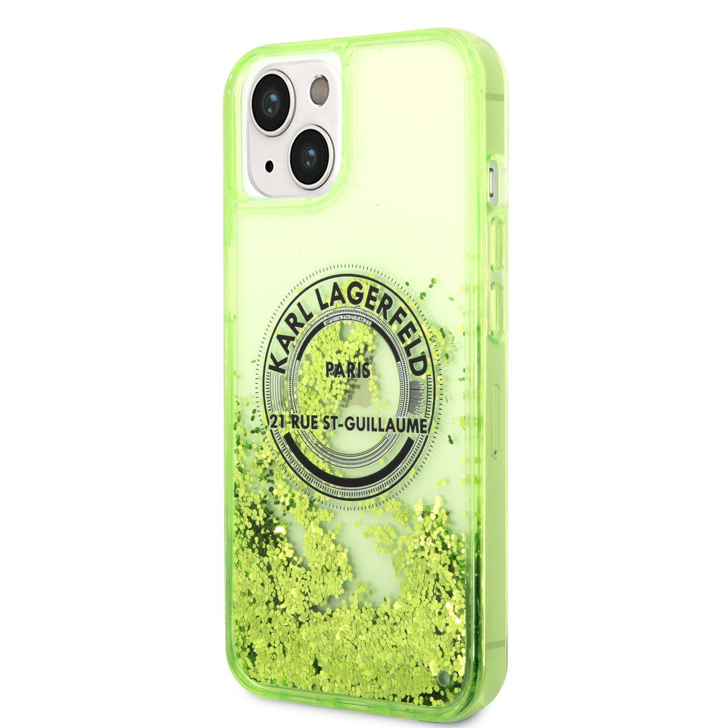 Karl lagerfeld Liquid Glitter Case Round Rsg Logo For iPhone 14 - Yellow