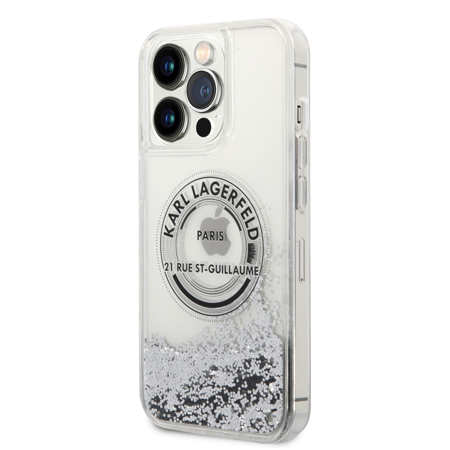 Karl lagerfeld Liquid Glitter Case Round Rsg Logo For iPhone 14 Pro Max - Silver