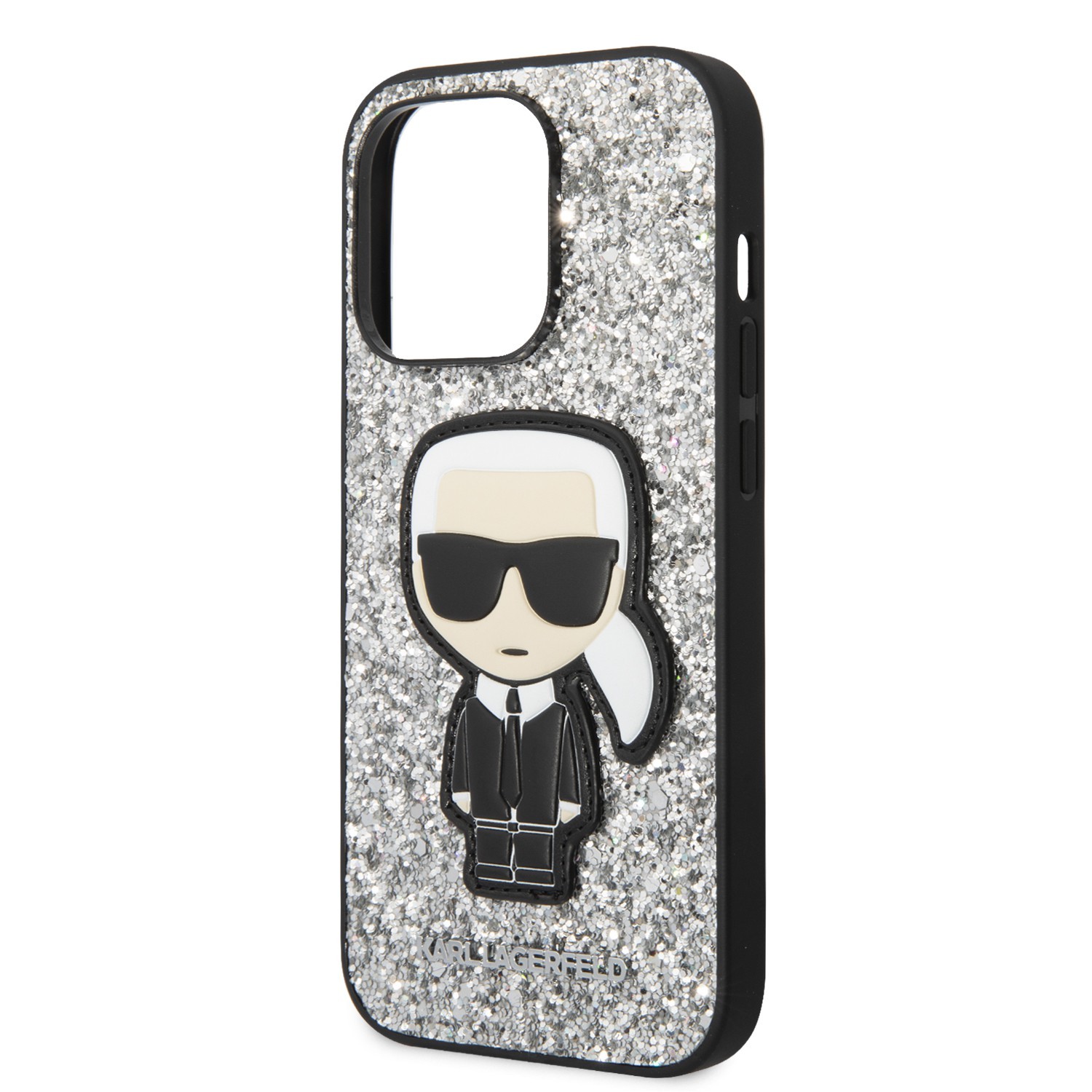 Karl Lagerfeld Glitter Flakes Case With Ikonik Patch For iPhone 14 Pro