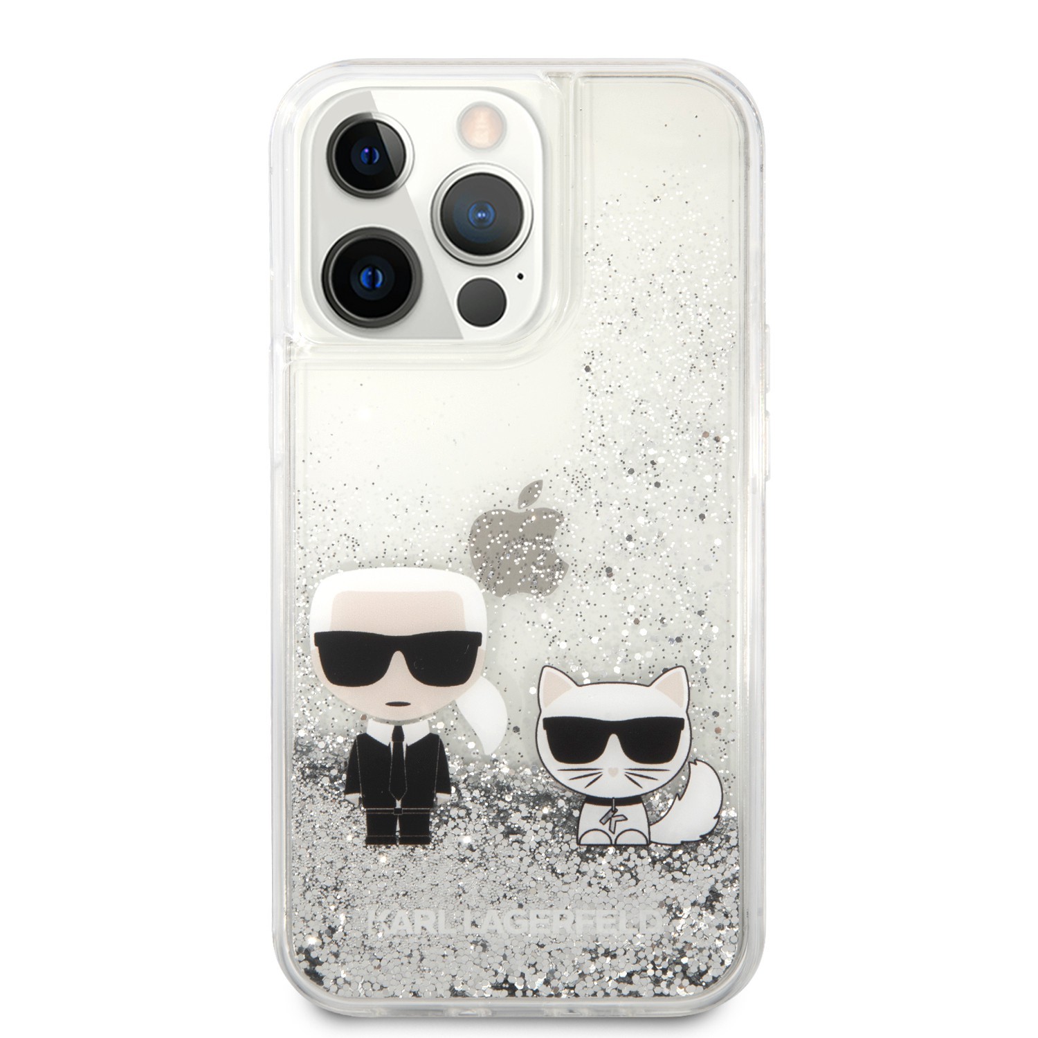 Karl Lagerfeld Liquid Glitter Case Karl And Choupette For iPhone 13 Pro (6.1") - Silv