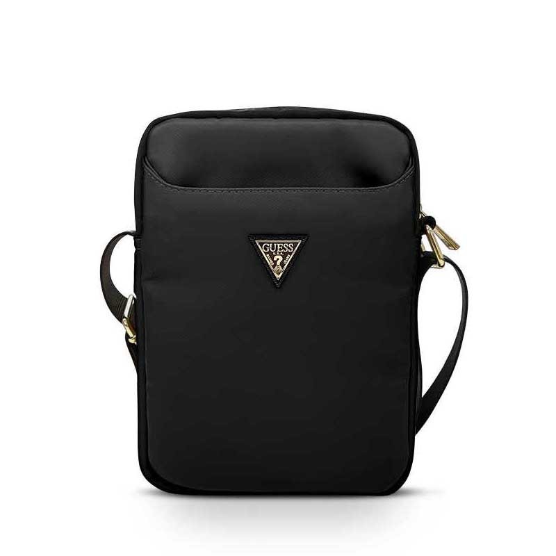 Guess Nylon Tablet Bag with Metal Triangle Logo 10" - Black