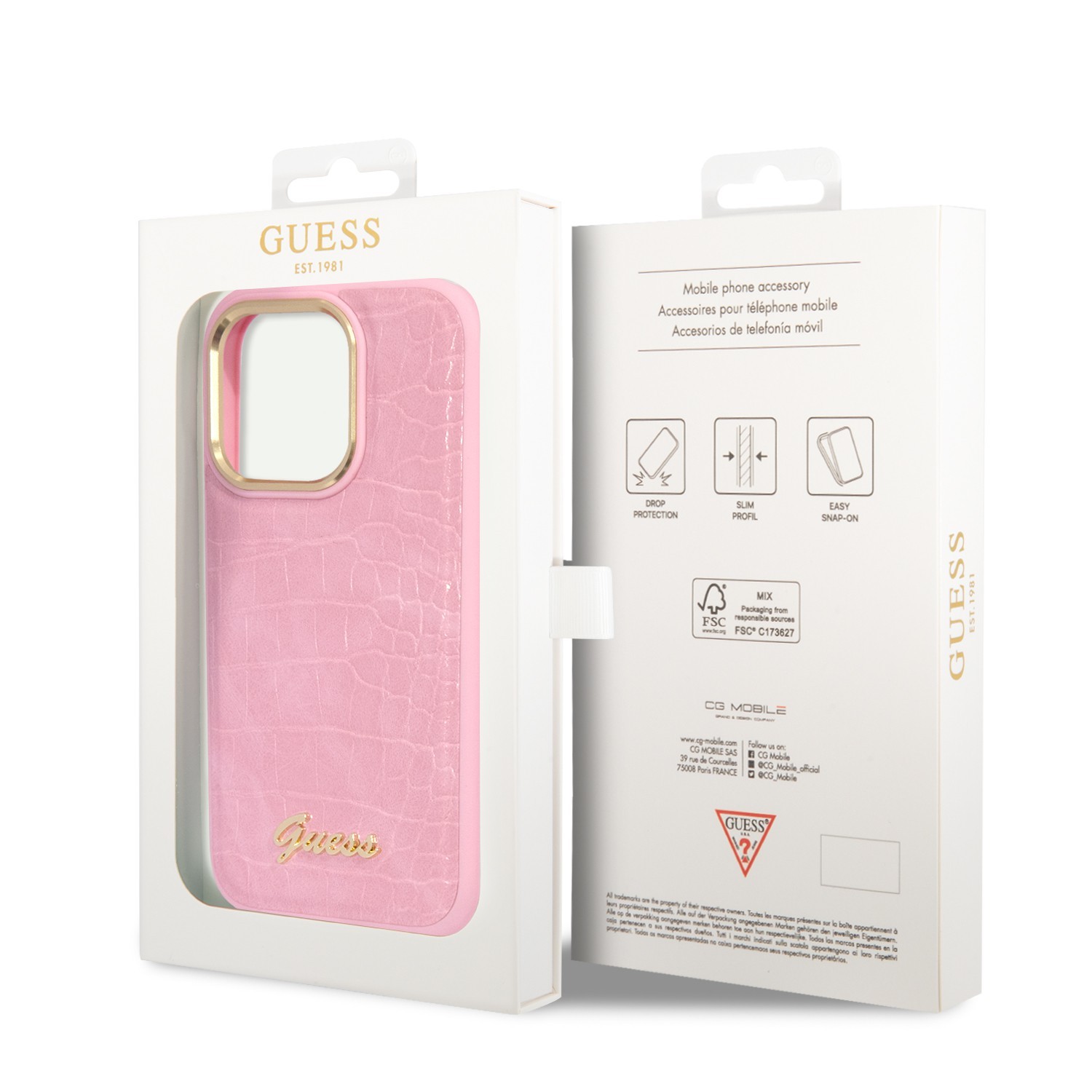 Guess Pu Croco Case With Metal Camera Outline For iPhone 14 Pro - Pink