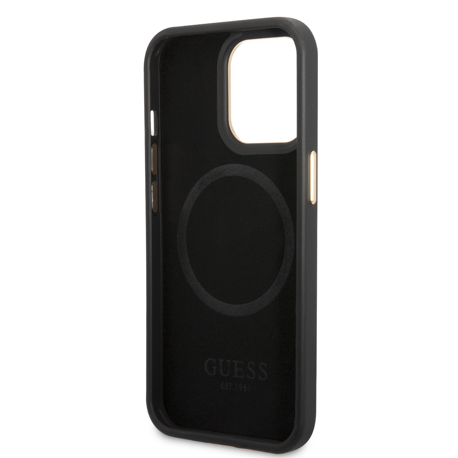 Guess Magsafe 4G PU Case With Metal Plate Logo for iPhone 14 Pro - Black