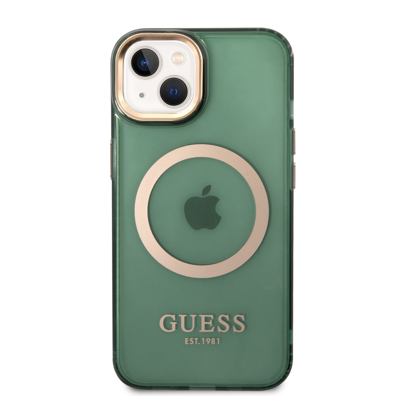 Guess Magsafe Case With Translucent Gold Outline For iPhone 14 - Kaki