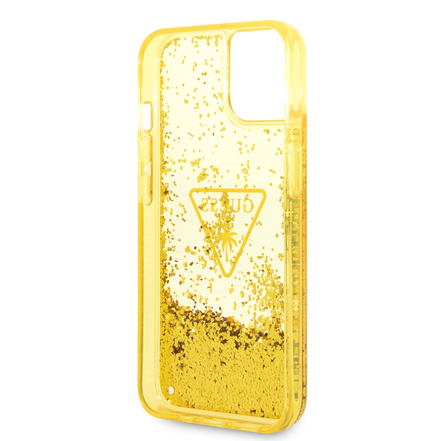 Guess Liquid Glitter Case With Translucent Triangle Logo For iPhone 14 - Yellow