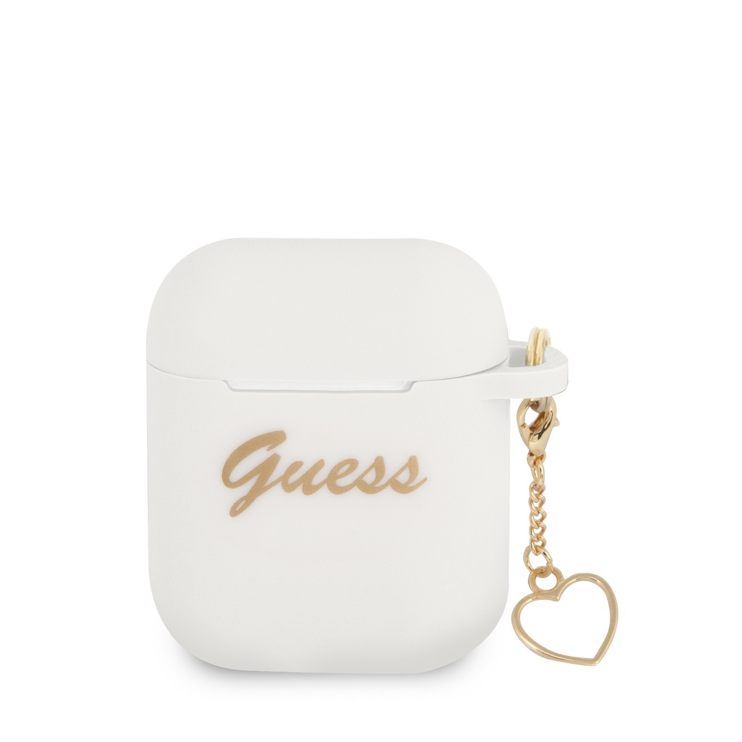 Guess Silicone Case with Heart Ring for Airpods 1/2 - White