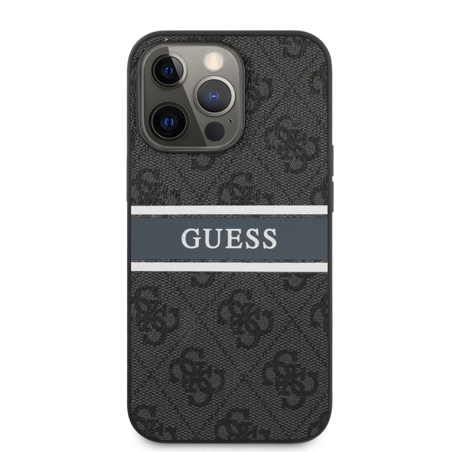 Guess 4G PU Leather Case With Printed Stripe For iPhone 13 Pro (6.1") - Gray