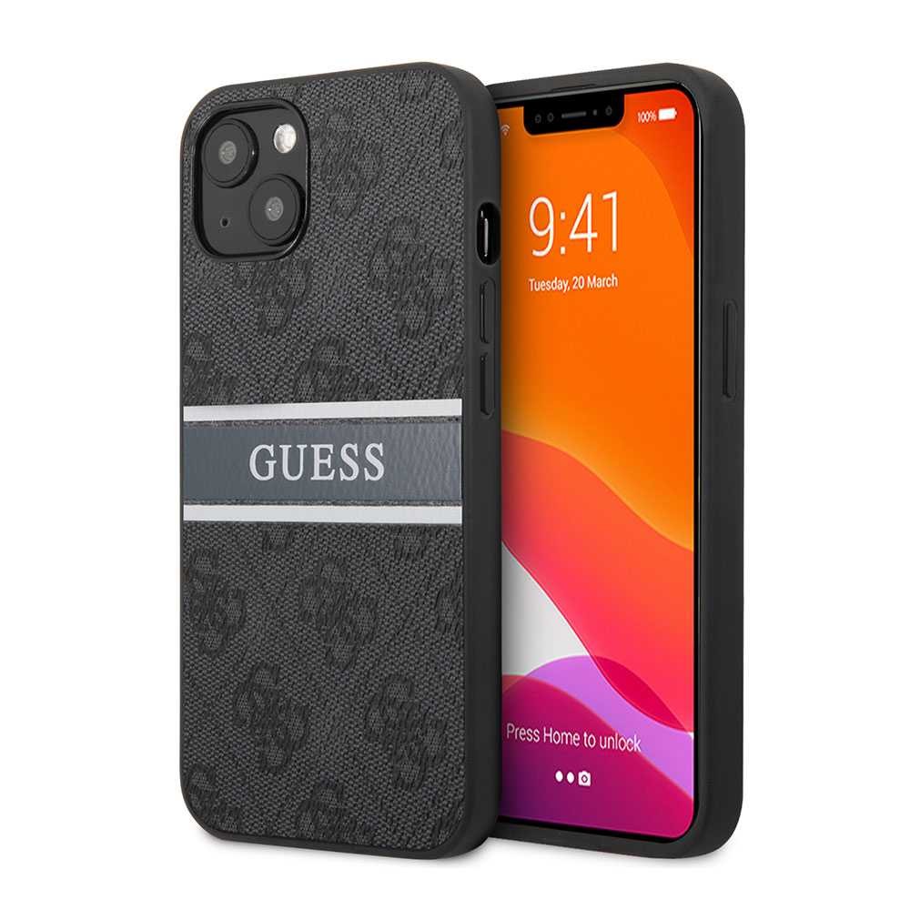 Guess 4G PU Leather Case With Printed Stripe For iPhone 13 (6.1") - Gray